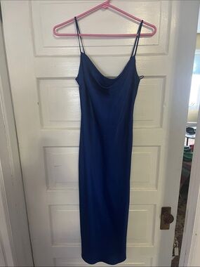 Express Royal Blue Satin Cowl Midi Slip Dress